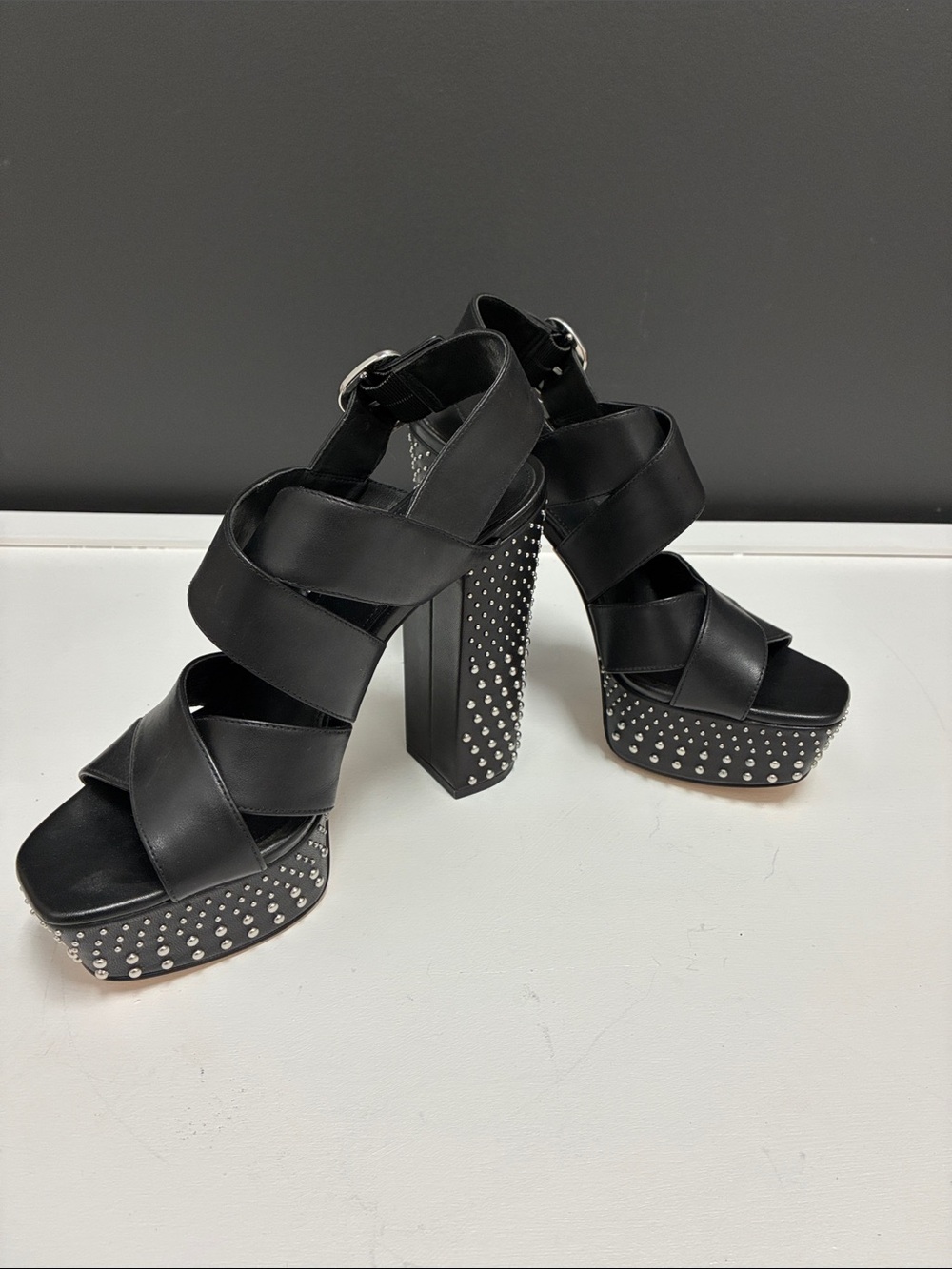 NWT Michael Michael Kors Black Studded Platform Sandals with Chunky Heel